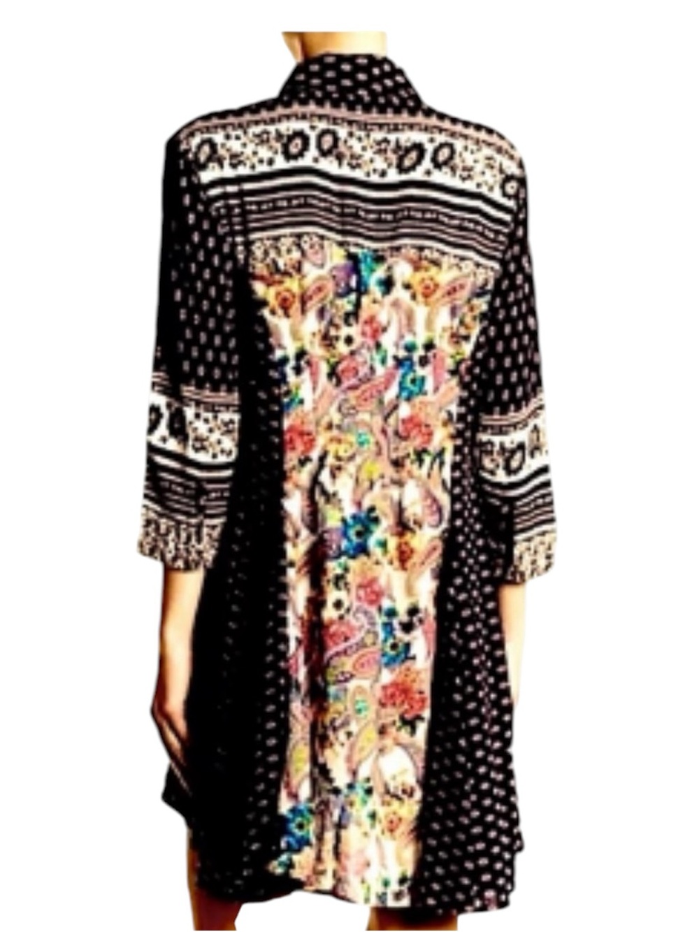 Anthropologie Cyrena Patagonia mixed media tunic shirt dress Boho floral Sz L